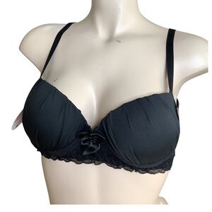 Massam Size M Black Lace Trim Padded Underwire Bra Made in Brazil New with Tags
